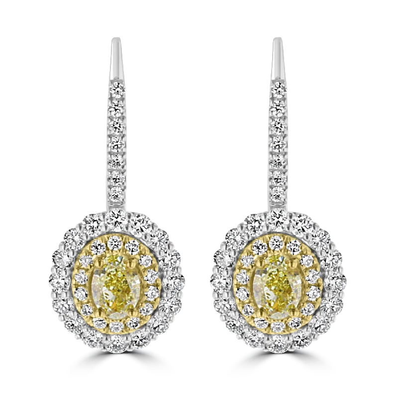 star-shaped cartilage stud earrings 18KT GOLD 1.01 CTW YELLOW & 1.13 CTW WHITE DIAMOND OVAL HALO EARRINGS