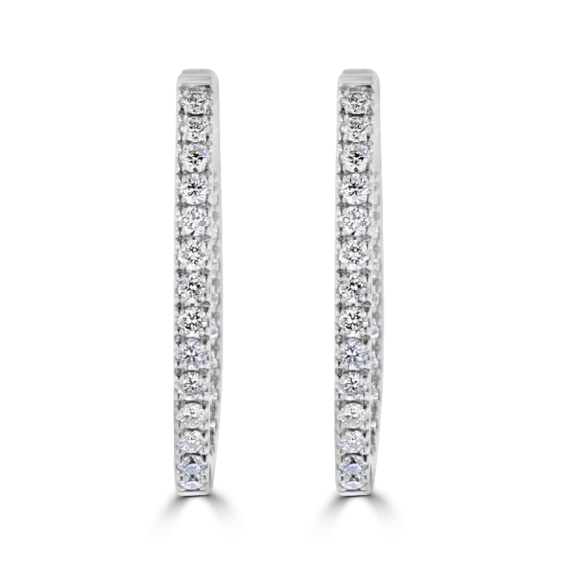 titanium spinner ring anxiety relief 18KT WHITE GOLD 1.00 CTW DIAMOND OVAL HOOP EARRINGS