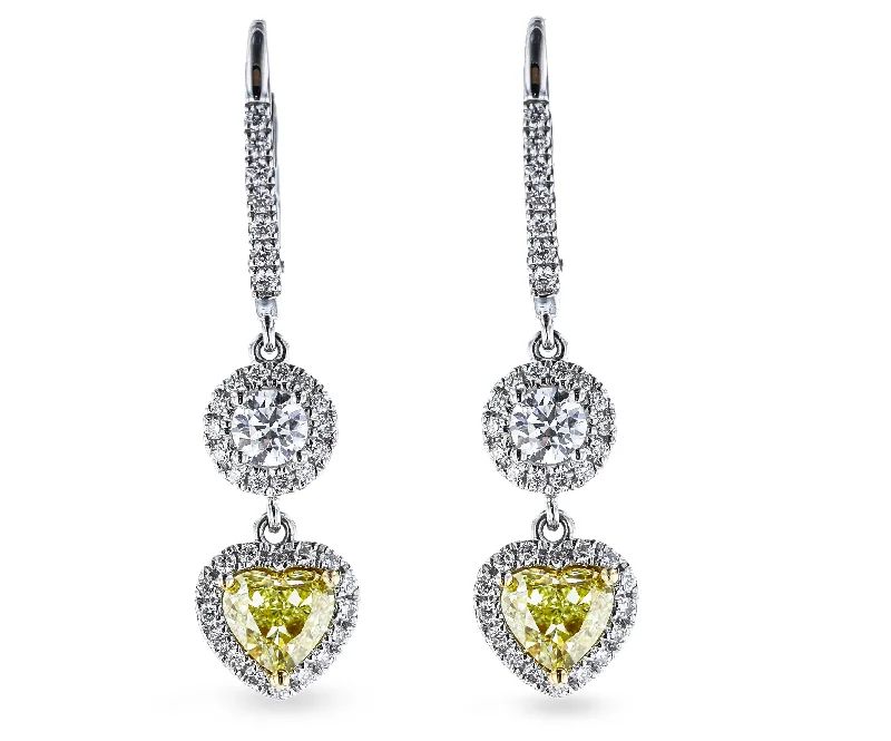 sapphire princess cut ring 18KT WHITE GOLD 1.53CTW YELLOW DIAMOND & 0.97CTW DIAMOND DANGLE EARRINGS