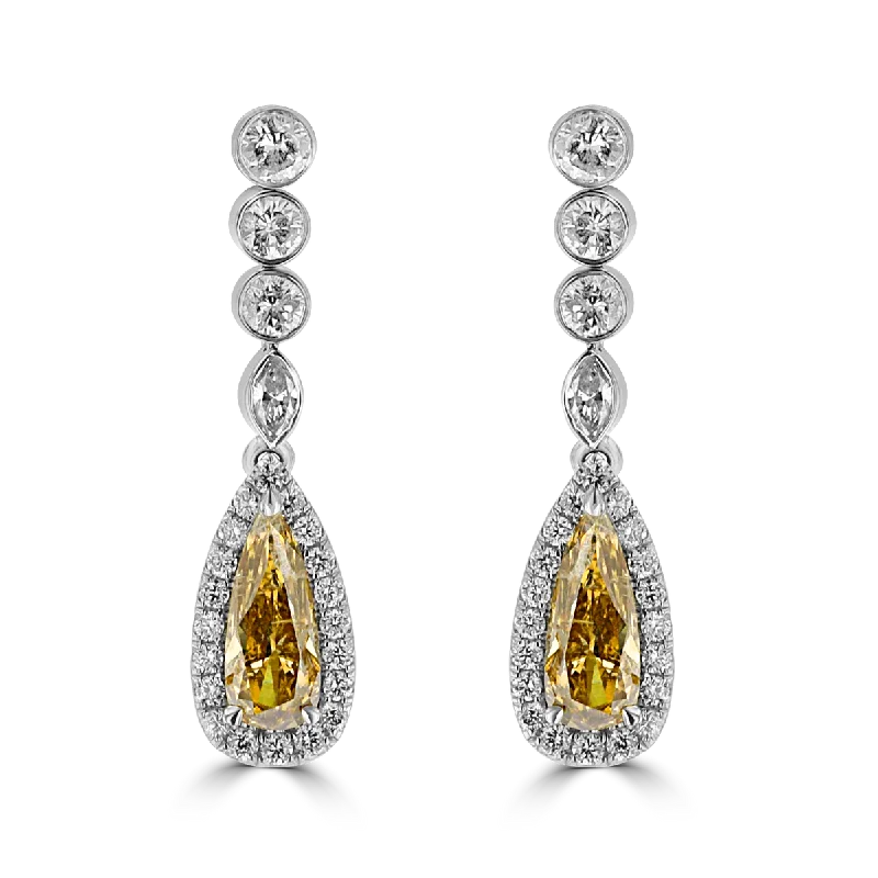 gold bar earrings minimalist 18KT WHITE GOLD 2.93 CTW DIAMOND HALO DROP EARRINGS