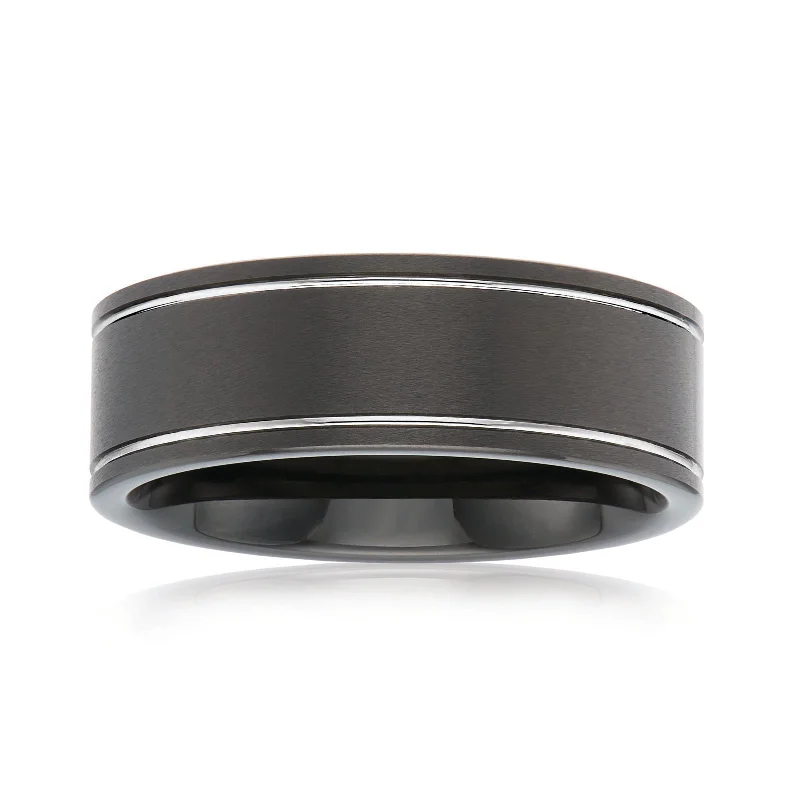 Tensity Tungsten Black Patterned Band Mens Ring