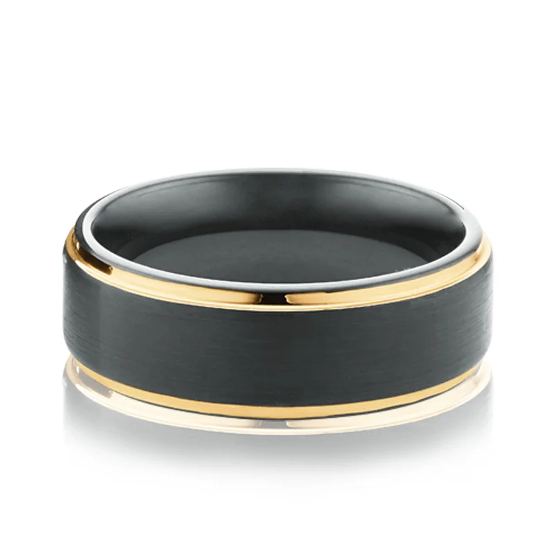 men’s sterling silver cufflinks Tensity Tungsten Yellow and Black Patterned Band Mens Ring