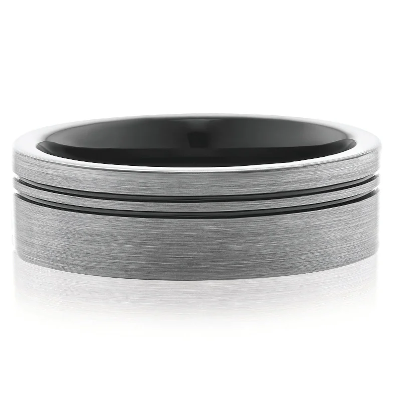 silver-plated bar necklace Tensity Tungsten Black Patterned Band Mens Ring