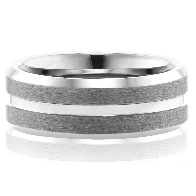 Tensity Band Patterned Polished Mens Ring