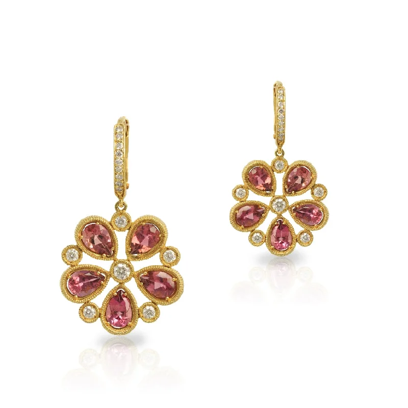 silver-plated bar necklace Pink Tourmaline Hibiscus Earrings