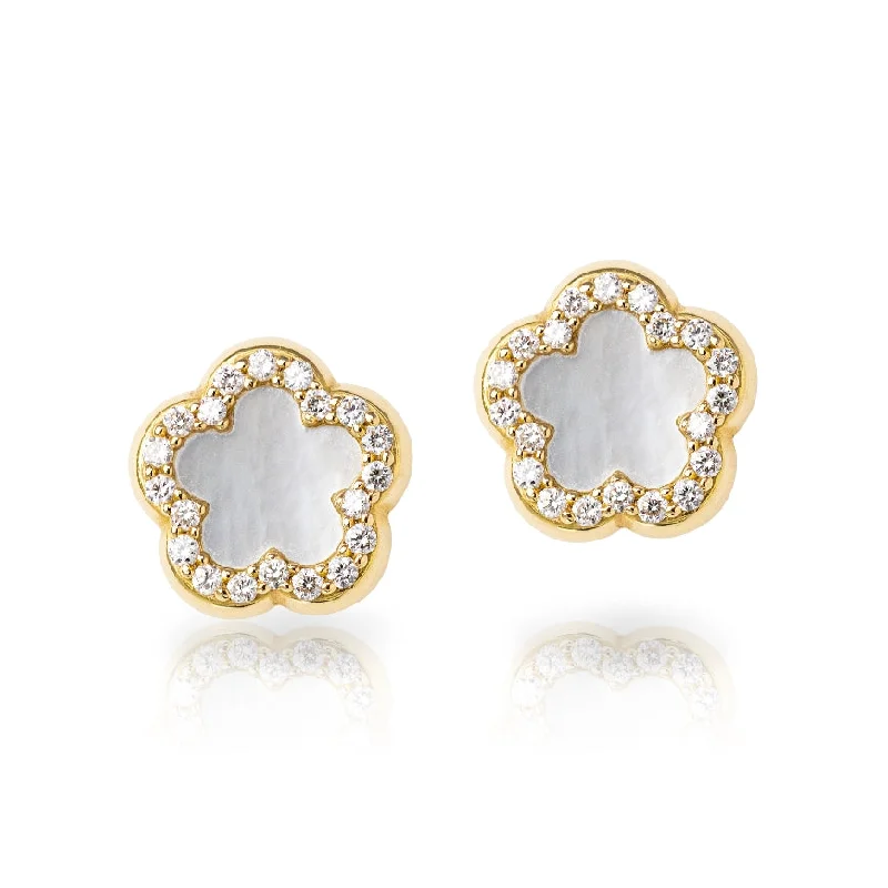 unique silver branch ring Rose Gold, 18KT Earrings, With Mother Of Pearl and Diamonds