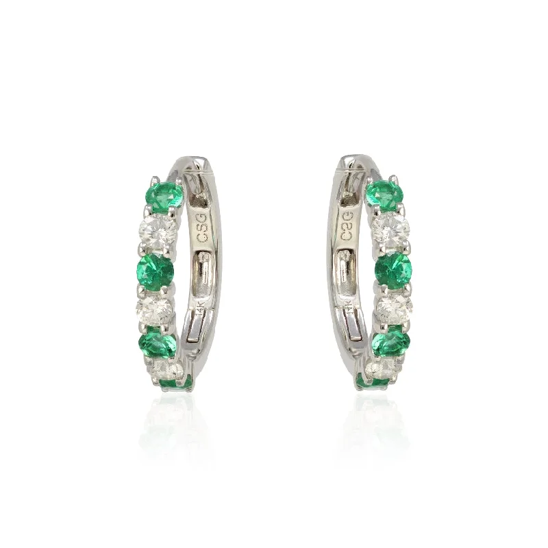 vintage emerald cocktail ring Ladies Pair Of 15MM Round Emerald and Diamond Hoop Earrings