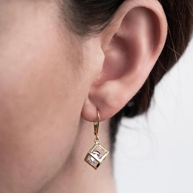 minimalist cuff bracelet adjustable 3D Square Drop Earrings Gold Plated