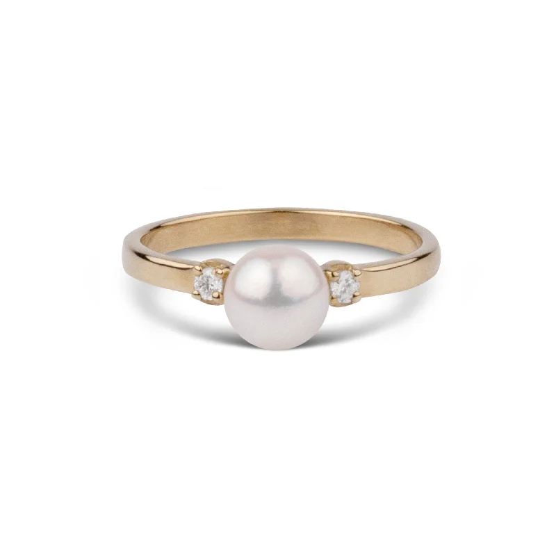 6.0-6.5 mm Akoya Pearl and Diamond Ring