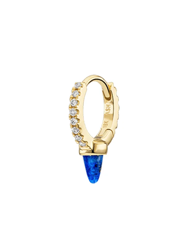 6.5mm Single Lapis Spike Diamond Eternity Yellow Gold Hoop Earring