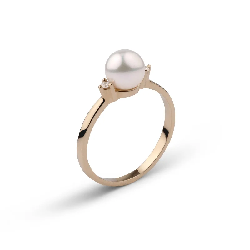 7.0-7.5 mm Akoya Pearl and Diamond Sweetheart Ring