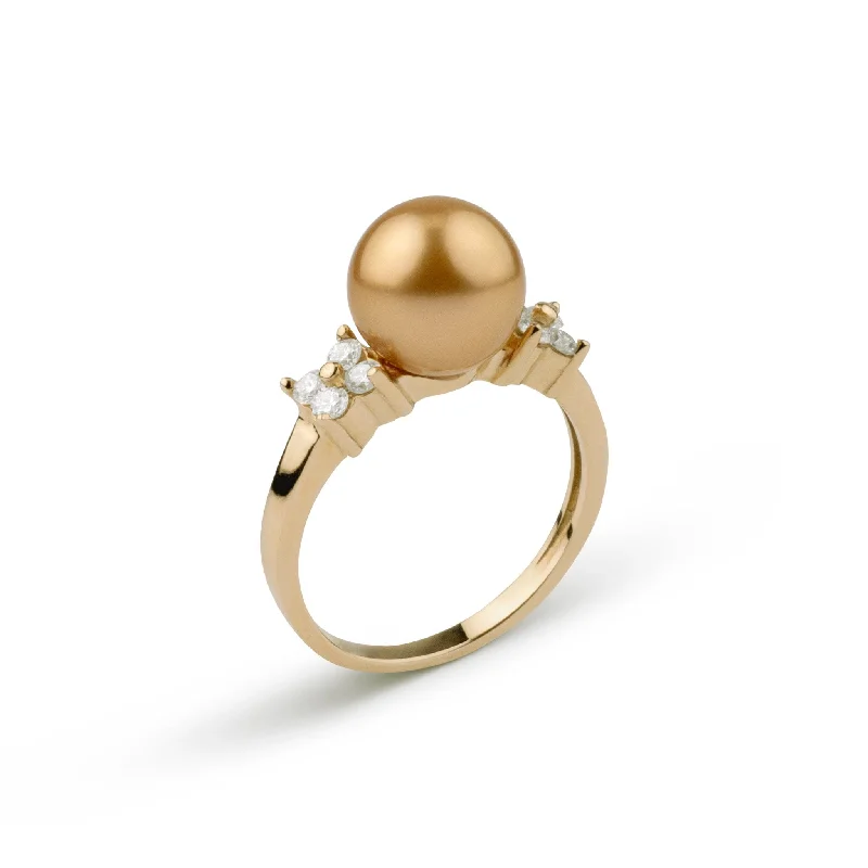 9.0-10.0 mm Golden South Sea Pearl and Diamond Fleur Royale Ring