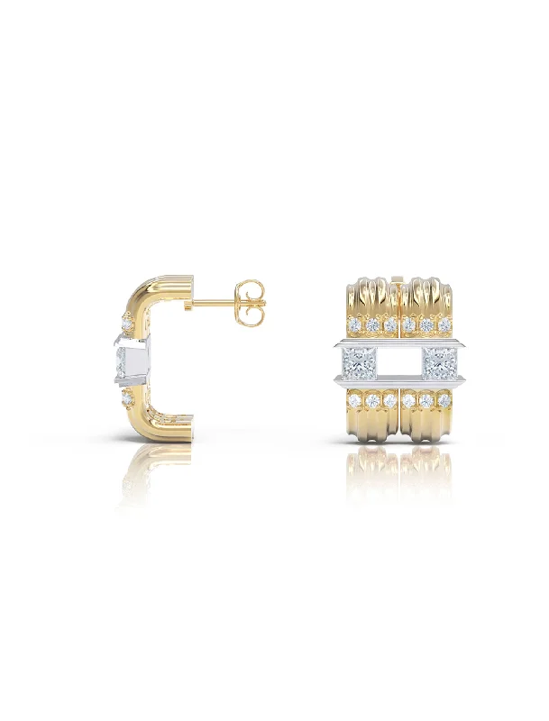 The Fluted Duet, 18K Gold + Diamond Earrings