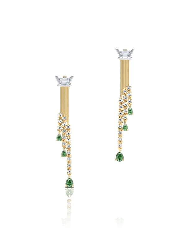 The Fluted Falls, 18K Gold, Tourmaline + Diamond Earrings