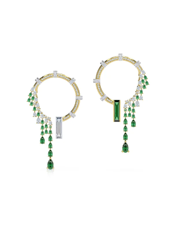 The Venus, 18K Gold, Tourmaline, Tsavorite + Diamond Earrings