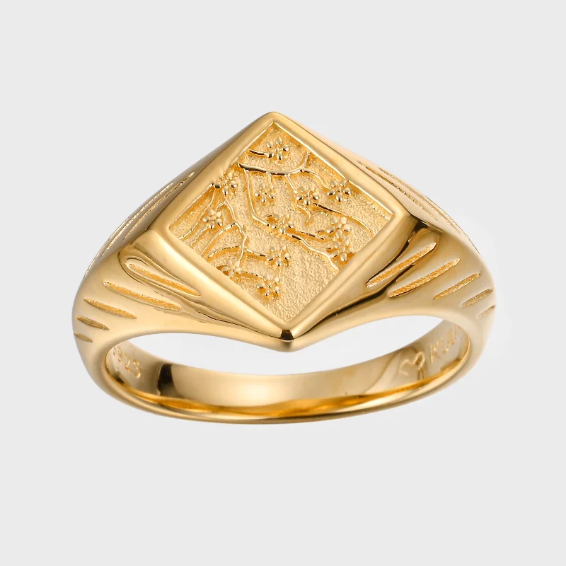 handmade gold nugget ring Almond Blossom - Gold Rhombus Ring