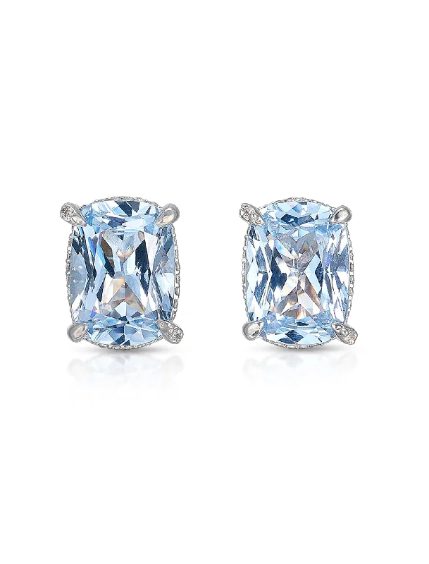 Cushion Wing, 18K White Gold + Aquamarine Studs