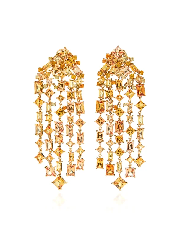 Golden Cascade, 18K Yellow Gold + Orange Citrine Earrings