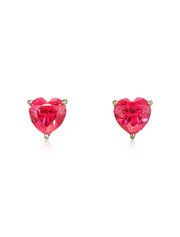 Heart, 18K Yellow Gold + Ruby Studs