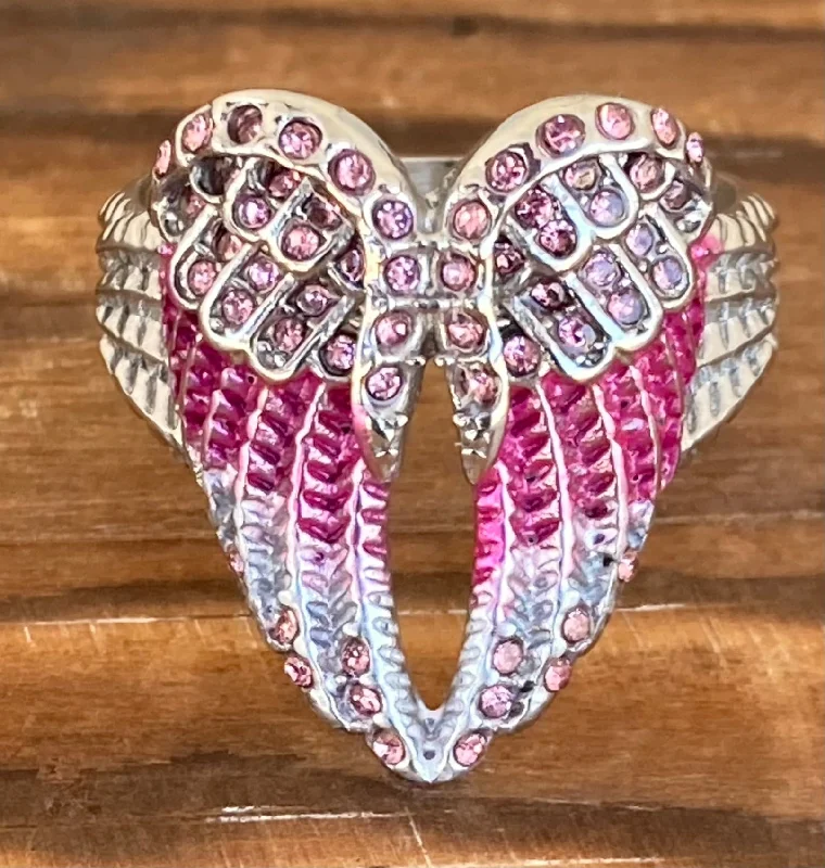 Angel Heart Wing Ring - Pink Stone - R248