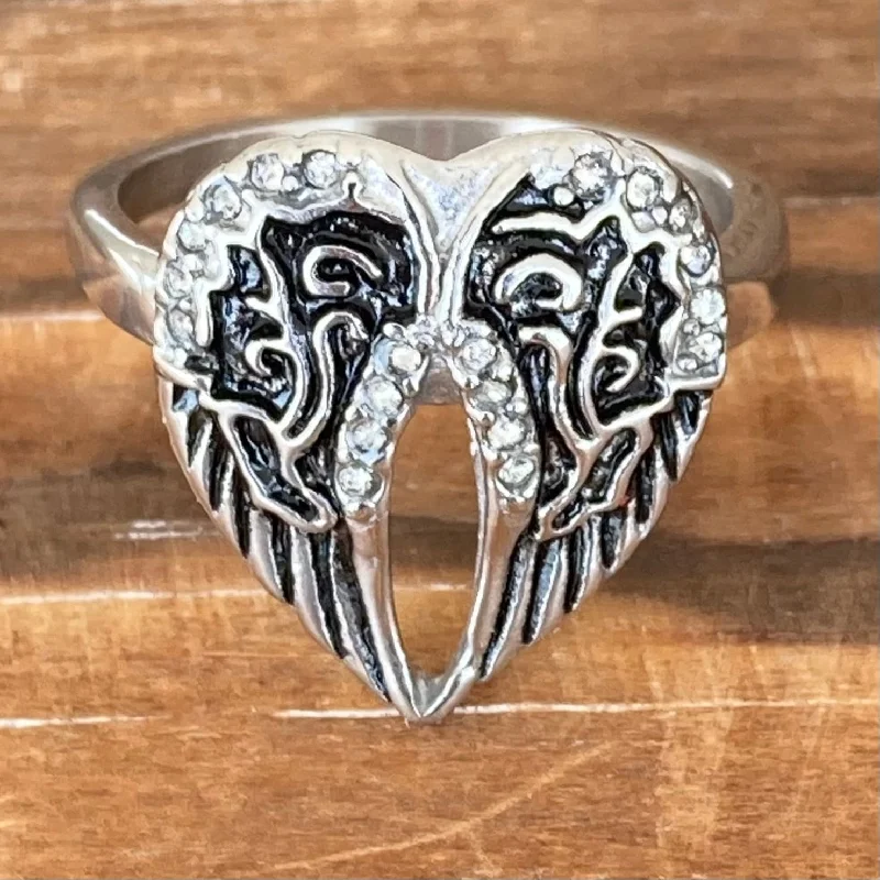 Angel Heart Wing Ring - Silver - R32