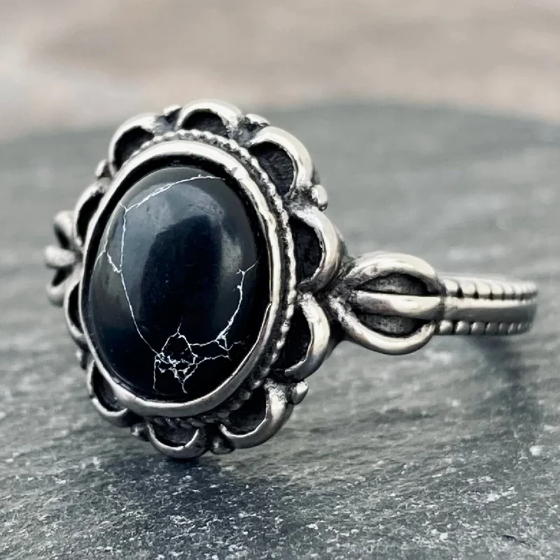 Antique Black Stone Ring - R234