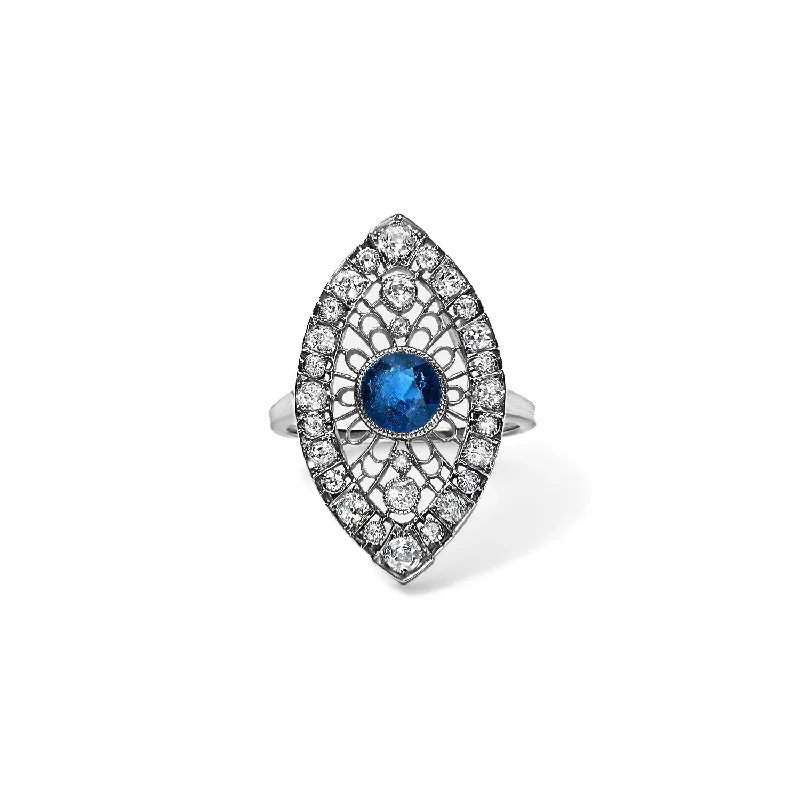 round-cut blue sapphire earrings Antique Edwardian Navette Outline Round Sapphire Ring
