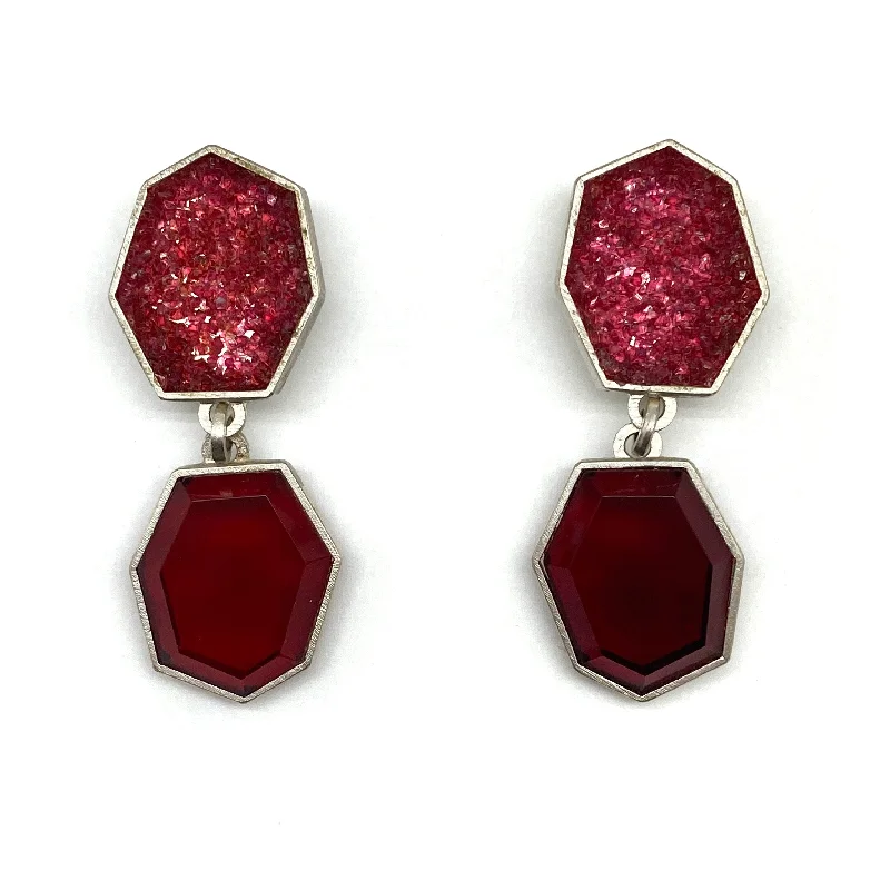 dainty gemstone choker necklace Babette Von Dohananyi - Dark Red Geometric Glass Earrings