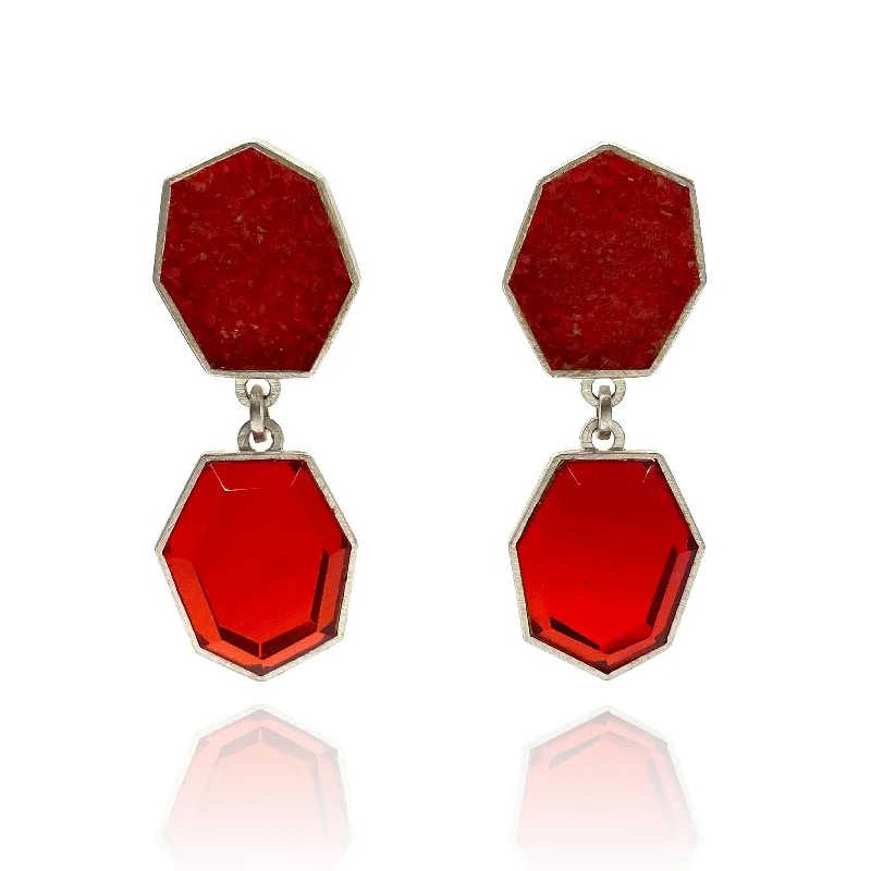 layered gold coin pendant necklace Babette Von Dohananyi - Red Geometric Glass Earrings