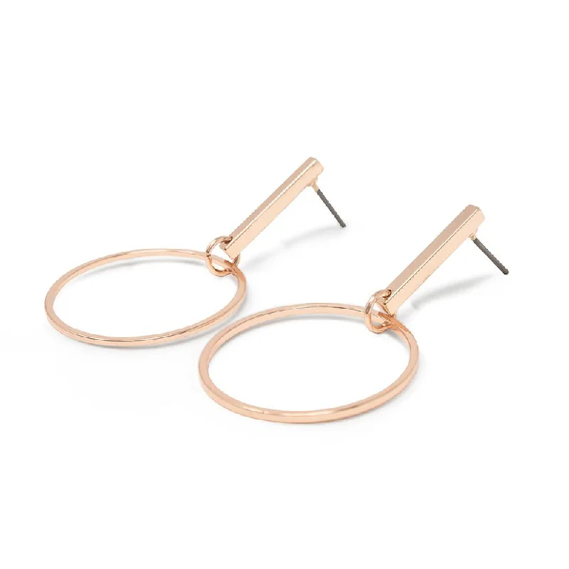 men’s black diamond cufflinks Bar Stud Earrings with Open Circle Rose Gold Tone