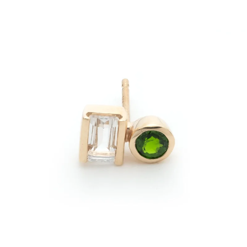 modern geometric earrings gold "Bird of Paradise" Stud Earring White Topaz & Chrome Diopside