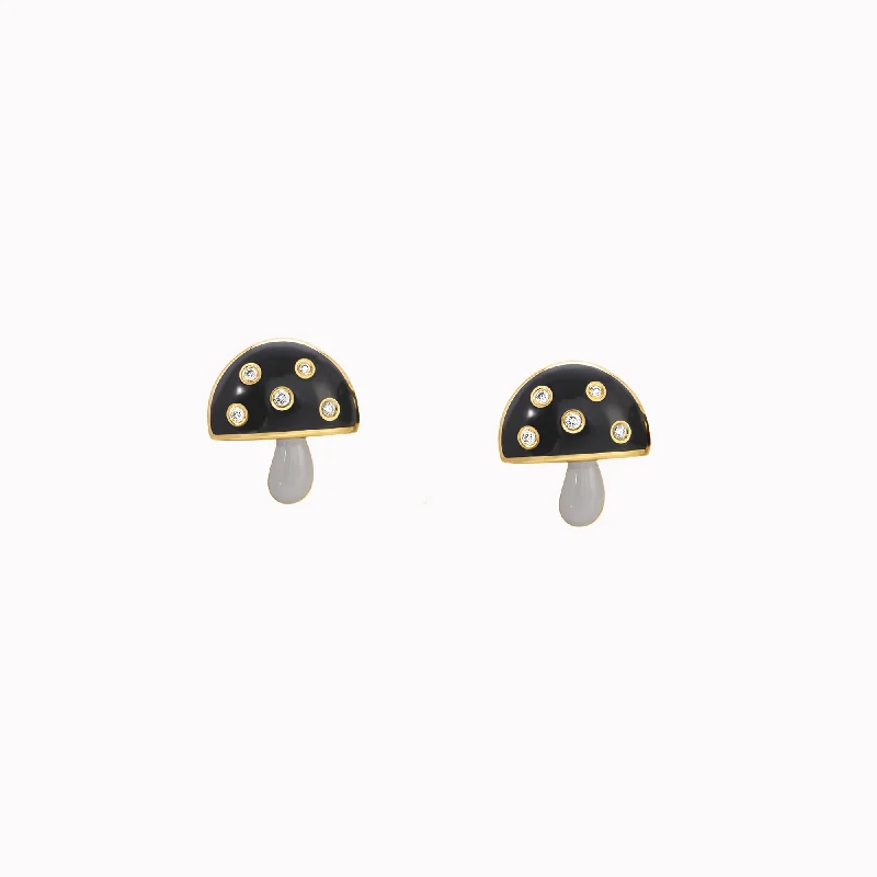 thin silver chain necklace Black Enamel Mushroom Studs