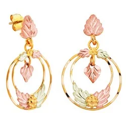 delicate gold band ring Black Hills Gold Leaf Dangle Hoop Earrings