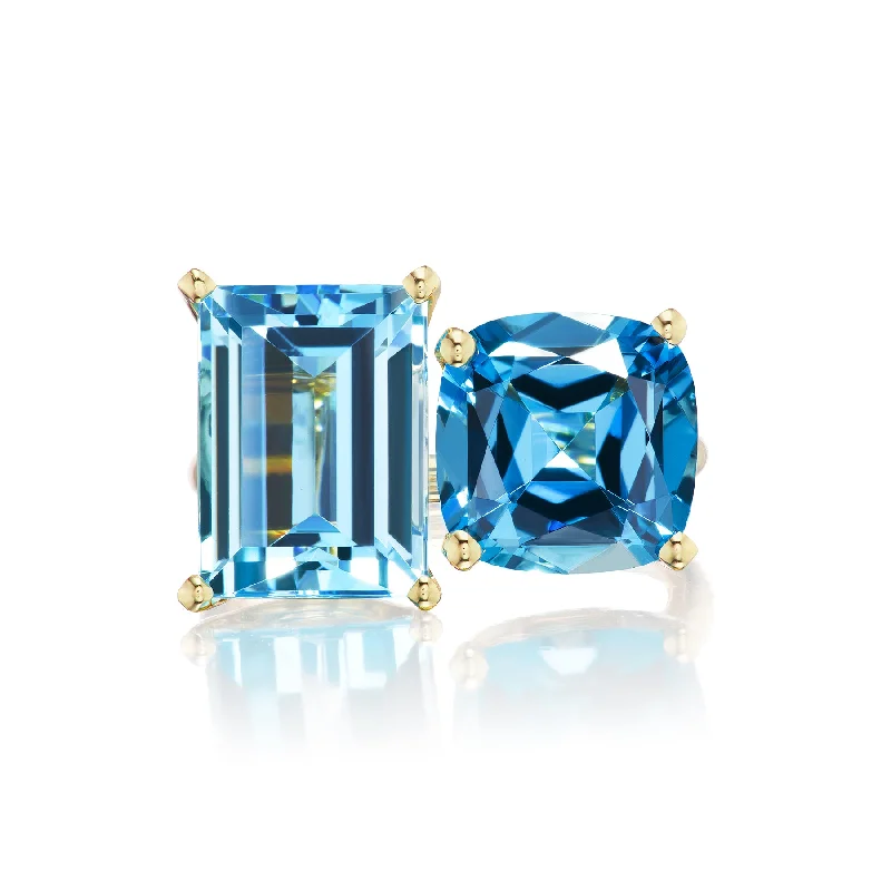 custom name necklace gold Bold Blue Topaz Two-Stone Ring