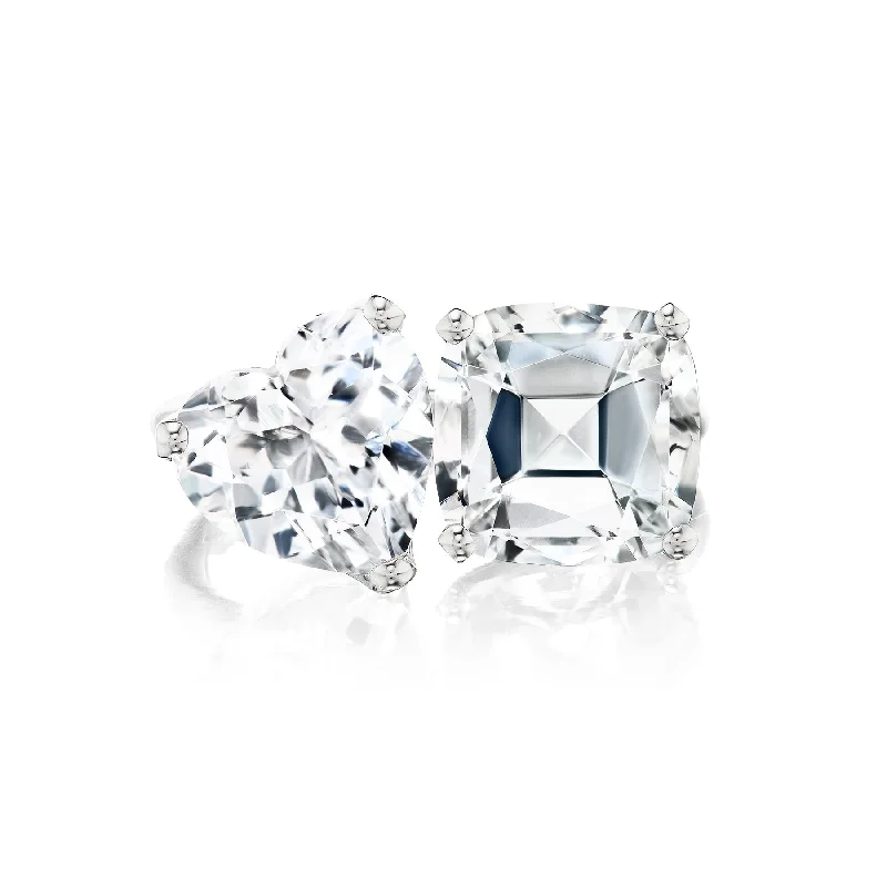 minimalist infinity ring Bold White Topaz Cushion and Heart Two-Stone Ring