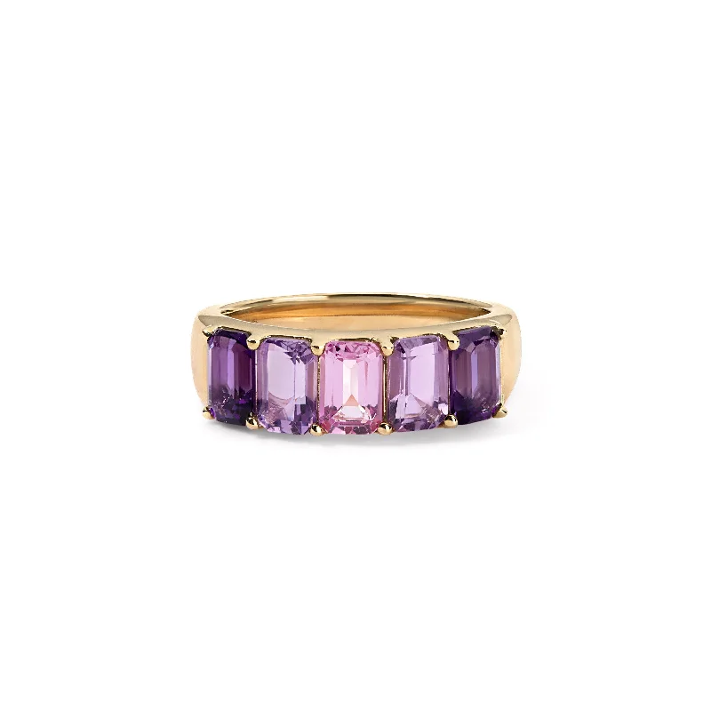 rose gold bar bracelet personalized Amethyst and Pink Sapphire 5 Stone Ring