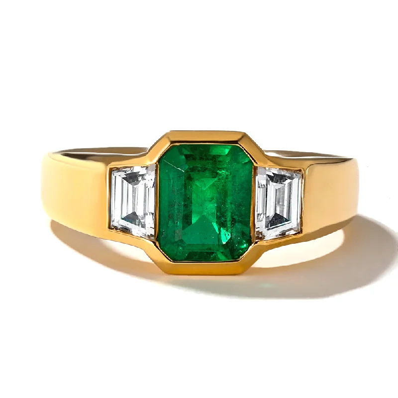 Chunky Half Bezel Emerald and Diamond Ring