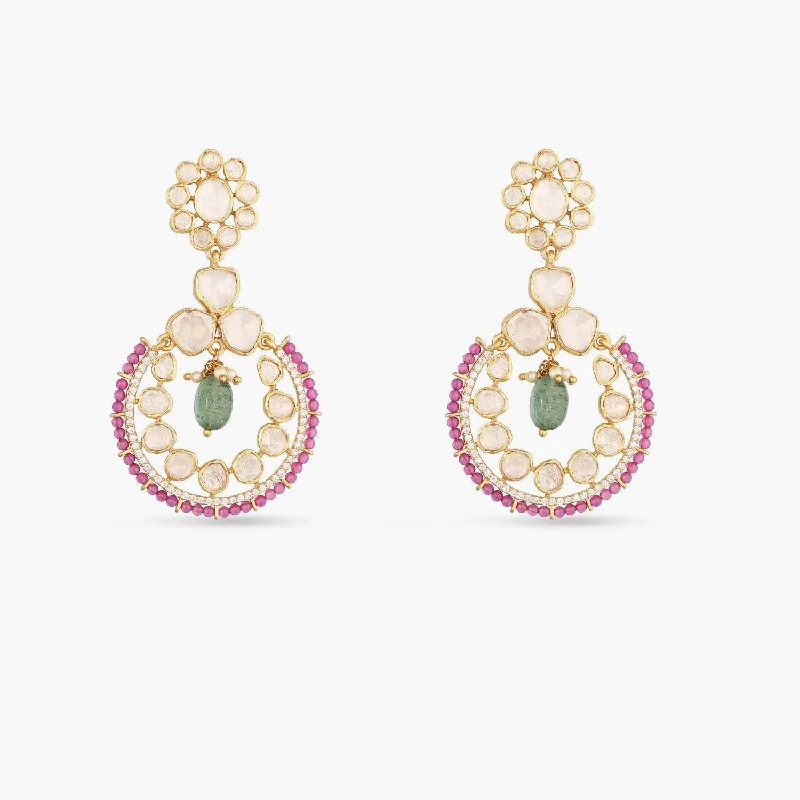 Classic Floral Moissanite Silver Chandbali Earrings