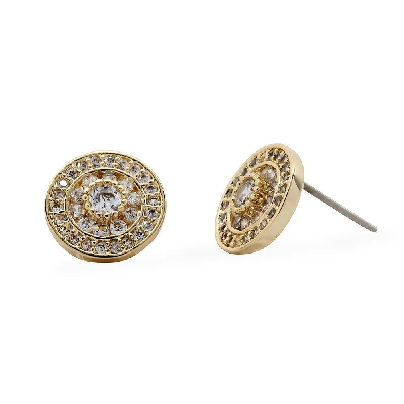 classic pearl strand necklace CZ Circle Stud Earrings Gold Plated