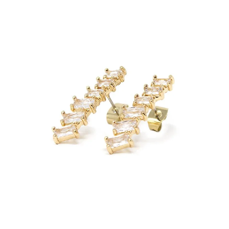 sterling silver dragonfly pendant CZ Line Square Stud Earrings Gold Tone
