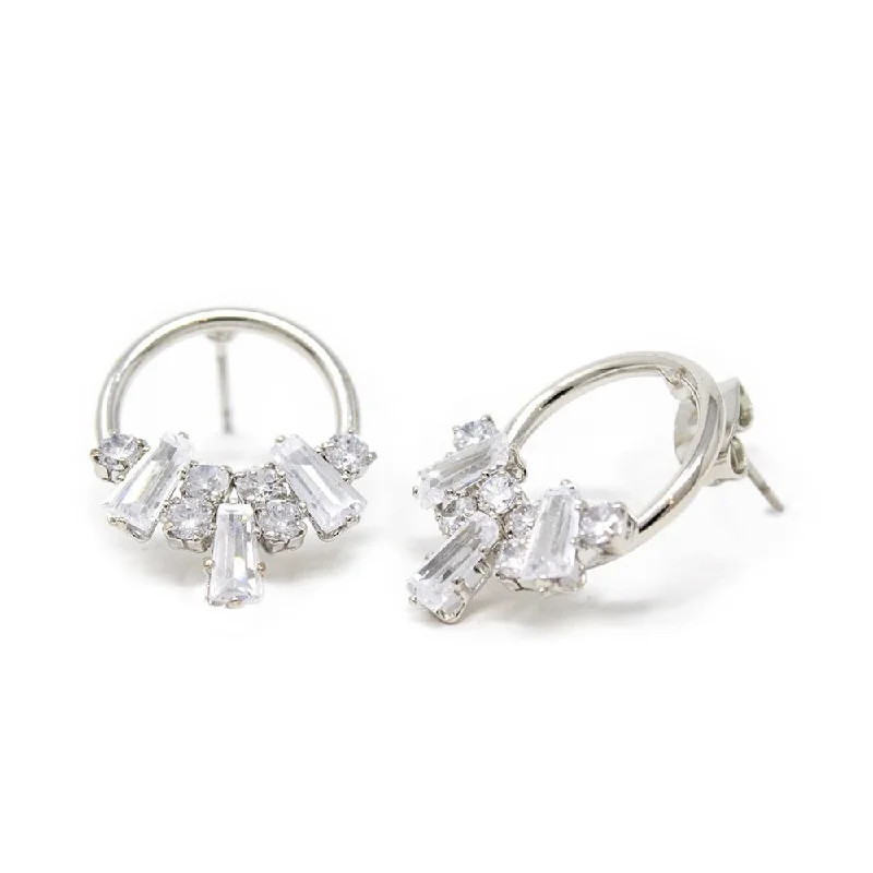 real jade jadeite bangle CZ Open Circle Stud Earrings Silver Tone
