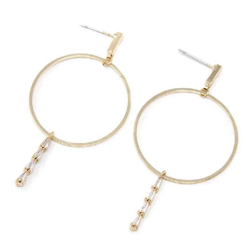 men’s sterling silver cufflinks CZ Teardrop Line Hoop Stud Earrings Gold Tone