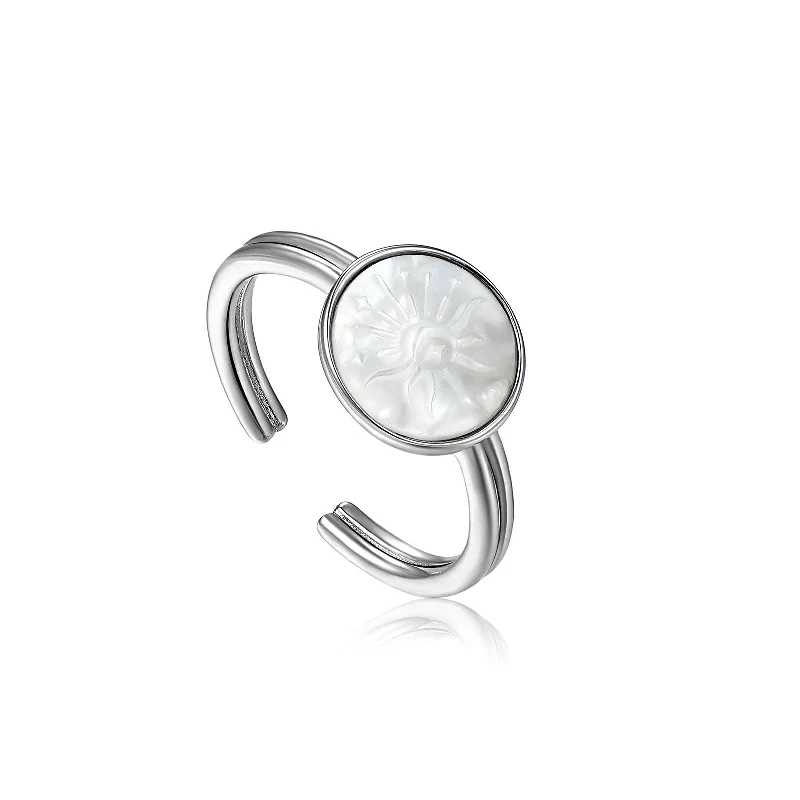 celestial orbit ring set Ania Haie Sterling Silver Sunbeam Emblem Adjustable Ring