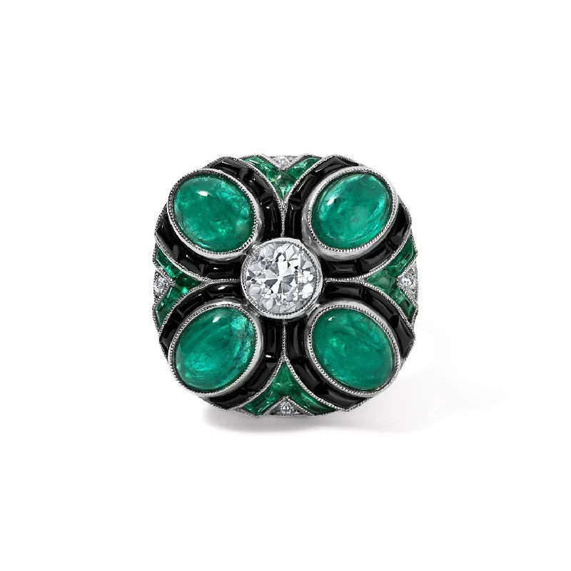 star-shaped cartilage stud earrings Deco Diamond, Emerald, and Onyx Cocktail Ring
