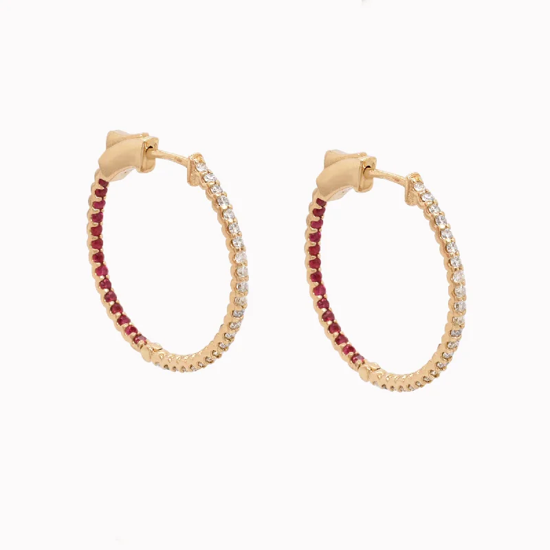 silver lotus flower earrings Diamond & Ruby Eternity Hoop Earrings