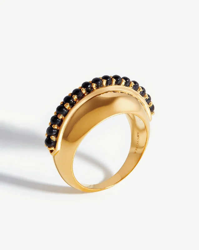 celestial zodiac sign necklace Dome Gemstone Ring | 18ct Gold Plated/Black Onyx
