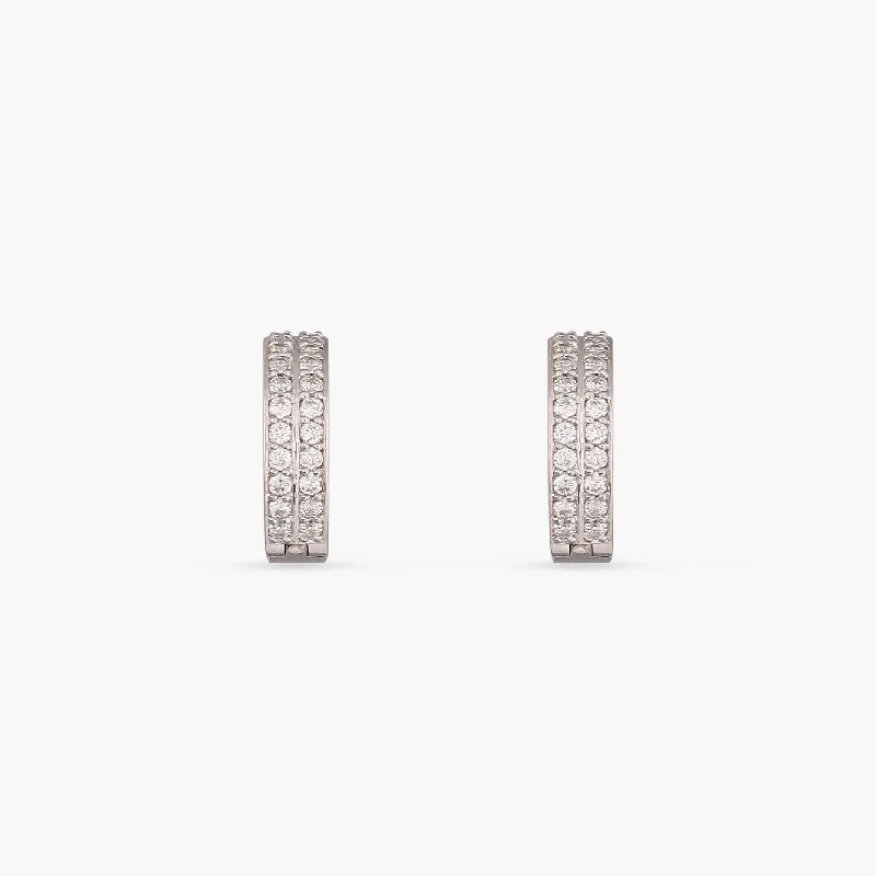 Double Pave Silver Hoop Earrings