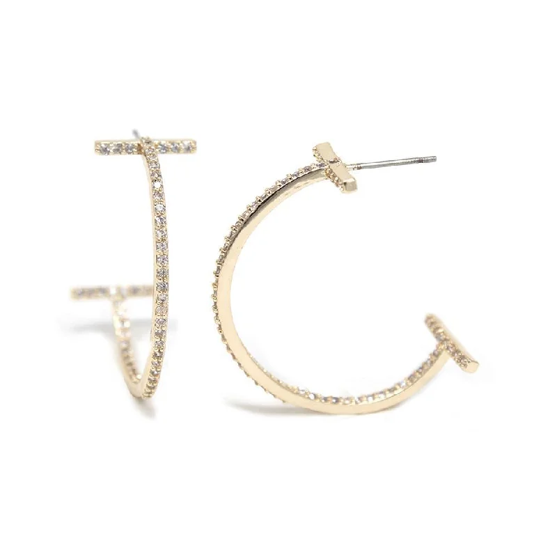 elegant aquamarine drop earrings Double Bar Inside Out CZ Hoop Earrings Gold T