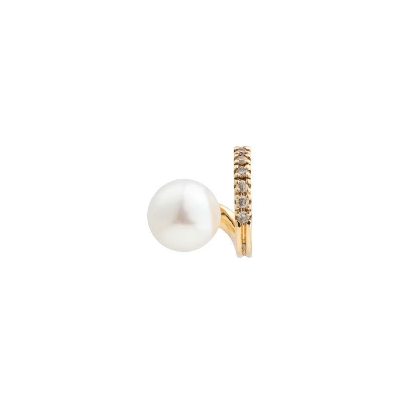 diamond halo pendant necklace "Drosera"  Diamond Akoya Pearl Earring for Right ear