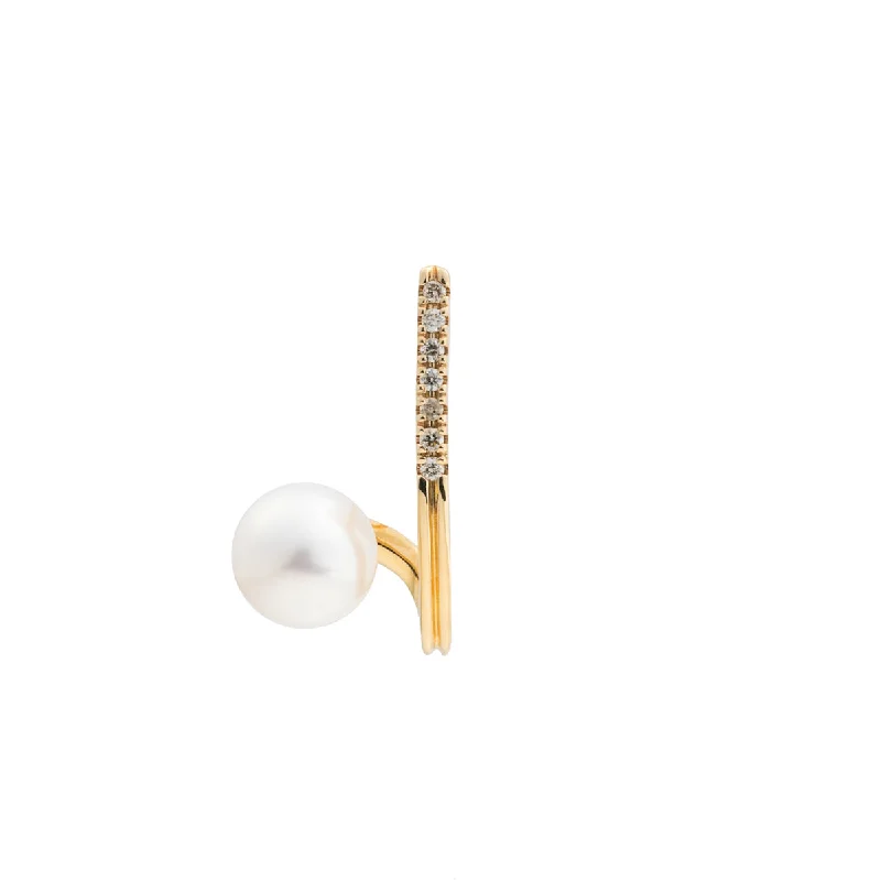 silver lotus flower earrings "Drosera"  Diamond Akoya Pearl Earring for Right ear